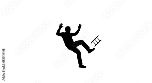 Silhouette depicting a person experiencing an unexpected fall from a ladder, symbolizing a safety