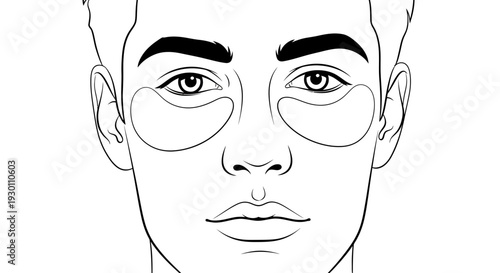 Outline drawing of male face with revitalizing under-eye patches for modern skincare