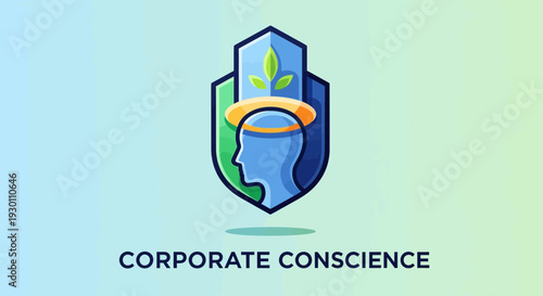 Corporate conscience conceptual illustration with abstract profile and halo symbol