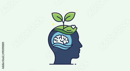 Conceptual illustration of human mind and mental wellness in flat style