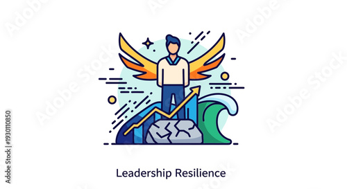 Conceptual illustration of leadership resilience and personal growth on white background