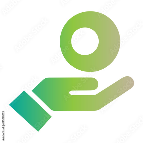 Modern gradient icon illustrating an open hand presenting a circular item, perfect for digital interfaces, applications, or designs related to charity, finance, or community contributions