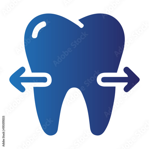 Icon of a blue tooth with arrows pointing outward, symbolizing dental health and communication
