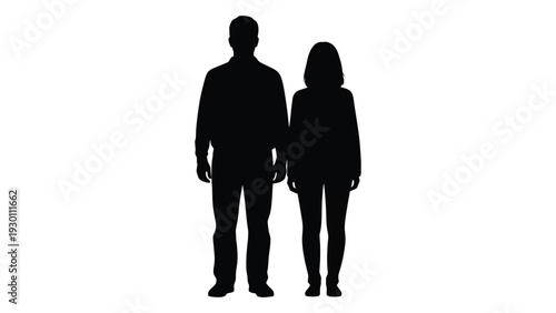 A man and woman standing side by side in silhouette isolated on white background, Vector