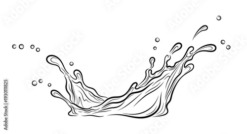 Dynamic black and white water splash with drops illustration