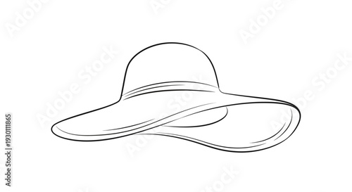 Elegant line drawing of a wide-brimmed summer hat