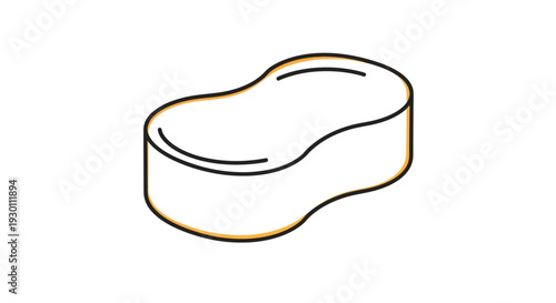 Ergonomic curved cleaning sponge line art illustration