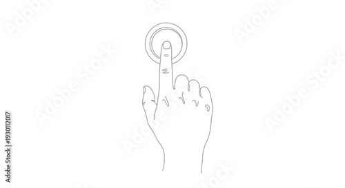 Hand pressing power button on white background