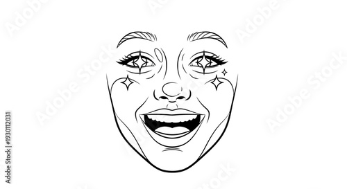 Happy face with sparkling star eyes and open mouth