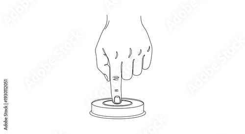 Human hand finger pressing round button line art illustration