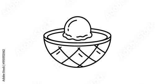 Ice cream scoop in waffle bowl simple line icon