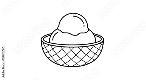Ice cream scoop in waffle bowl simple line art icon