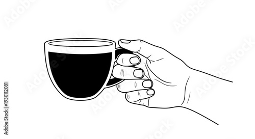 Human hand holding coffee cup line art illustration
