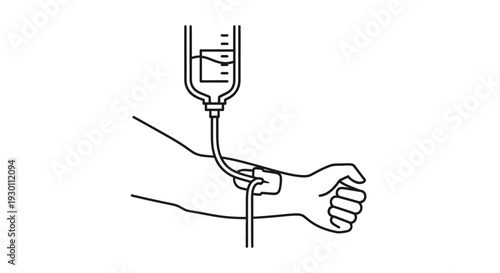 Intravenous fluid therapy on patient arm line art icon
