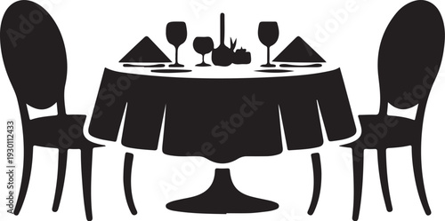 Black silhouette of dinner table with two chairs restaurant