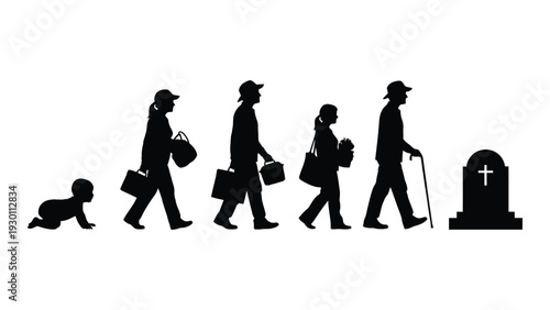A silhouette illustration of a person's life stages isolated on white background, Vector