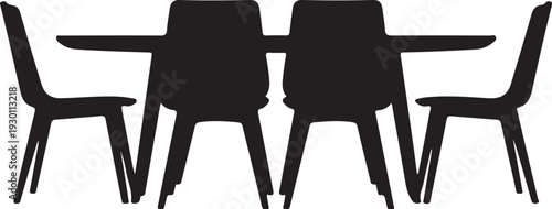 Black silhouette of four chairs and table furniture