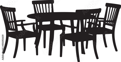 Black silhouette of four chairs around table furniture 1