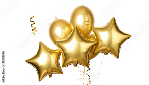 Golden Star and Round Balloons on Black Background