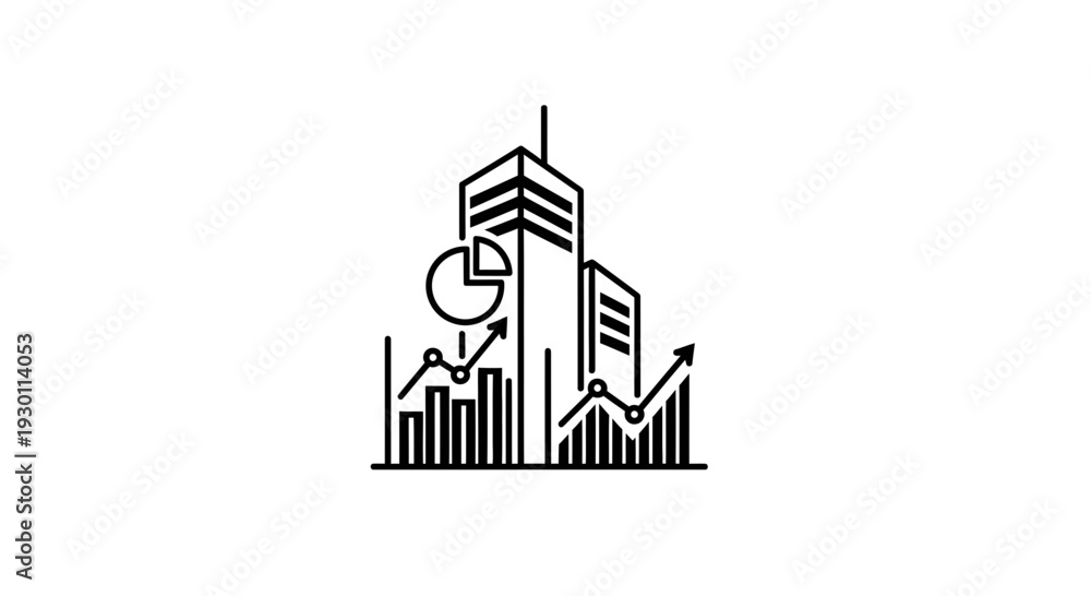 Fototapeta premium Urban financial analytics and growth strategy icon for business development and market progress