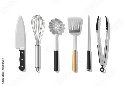 Kitchen Utensils and Tools on White.