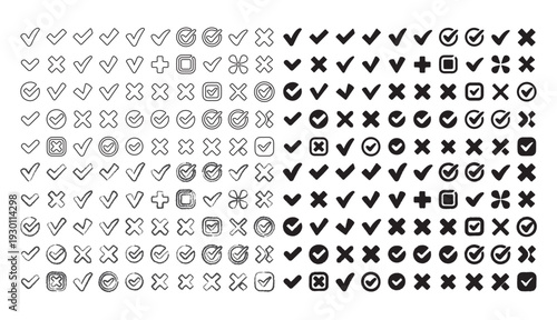 A dense arrangement of various black and white symbols including checks crosses and geometric shapes
