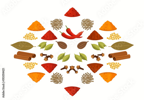 Assorted Spices and Herbs in Circle.