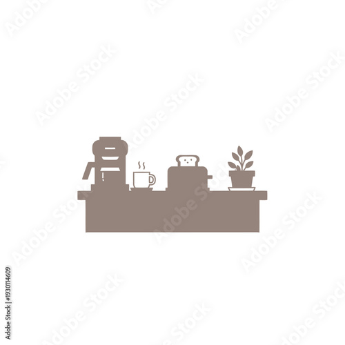 Coffee Station with Espresso Machine Cup and Plant on Counter