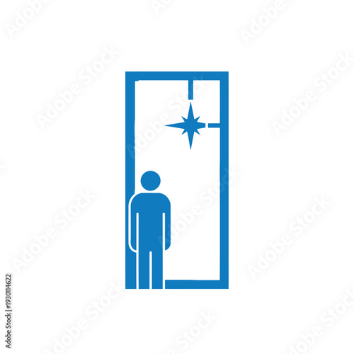 Person standing near doorway with starburst light