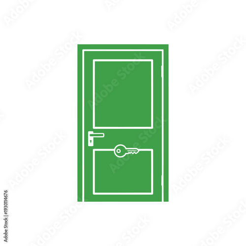Green door with window and key lock