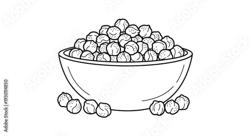 A monochromatic illustration of nutritious chickpeas overflowing in a ceramic bowl capturing