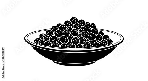 Simple black and white illustration of a bowl filled with wholesome chickpeas for healthy eating
