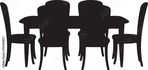 Black silhouette of six chairs around a table furniture