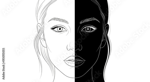 Striking visual dichotomy of feminine identity portrayed through contrasting light and shadow