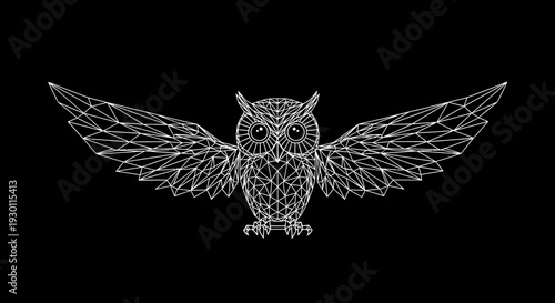 Striking geometric owl illustration with spread wings, representing wisdom and digital elegance