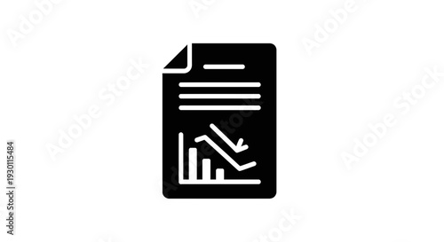Monochromatic icon illustrating declining business performance, financial report, and negative