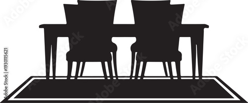 Black silhouette of table and chairs on rug
