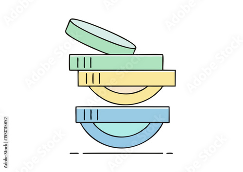 A stylized illustration of stacked books with one book open, depicting a scene of learning and education, viewed from a slight angle