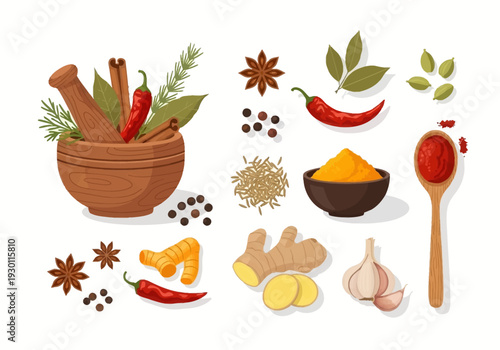 Spices and Herbs in Kitchen Utensils.