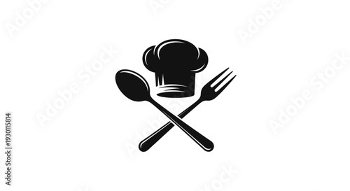Iconic culinary emblem featuring a traditional chef's hat with elegant crossed silverware ready