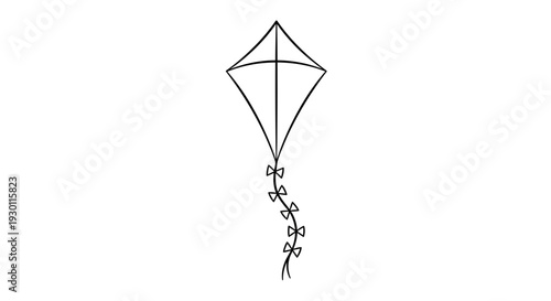 Minimalist outline drawing of a classic kite with decorative bow tail on a clean white background