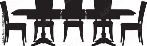 Black silhouette of table and chairs white background