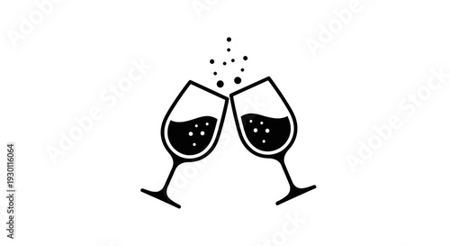 Minimalist icon of two sparkling wine glasses clinking in a celebratory toast symbol