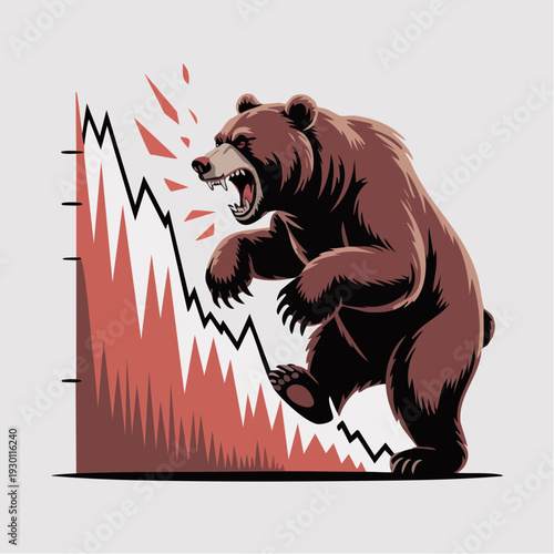 Angry Bear Market Concept with Downward Stock Graph Illustrating Financial Crisis