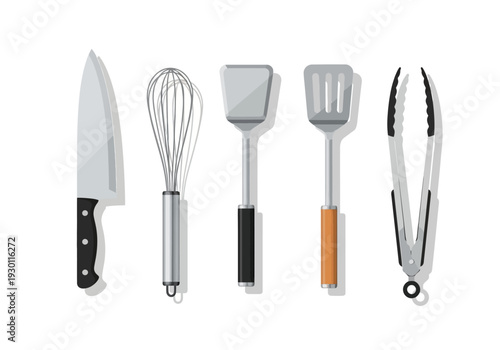 Kitchen Utensils and Knife Set Arranged.