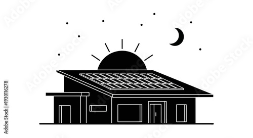 Modern dwelling featuring rooftop solar panels, symbolizing renewable energy and sustainable