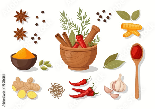 Assorted Spices and Herbs in Kitchen.