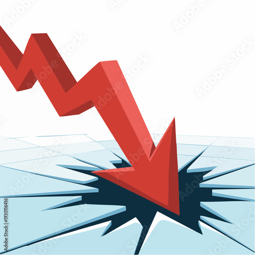 Red Arrow Crashing Through Surface Symbolizing Financial Crisis and Market Downturn