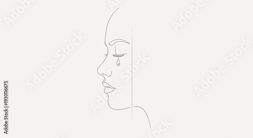 Elegant continuous line drawing capturing a moment of profound emotional vulnerability and sorrow