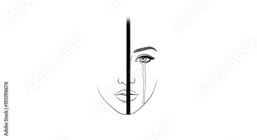 Striking black and white split portrait illustrating inner emotional turmoil and silent grief